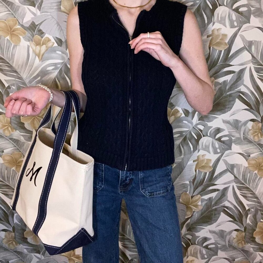 Navy Zippered Sweater Vest Cable Knit Small Academia
